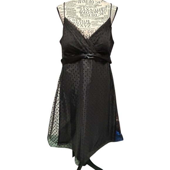 Onyx Nite Women Black Polka Dot Spaghetti Straps Lined Dress Size 14 Whimsygoth - Picture 1 of 9